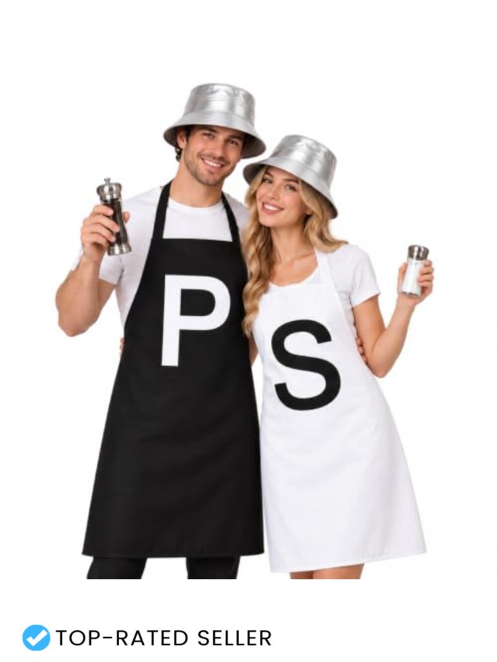Salt and Pepper Costume Set Adult Letter Aprons Reversible Bucket Hats